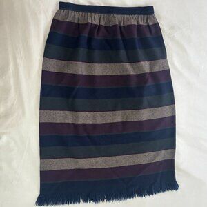 Vintage Albert Capraro Women Striped Multicolor Wool Pencil Skirt, Sz 14 Smaller